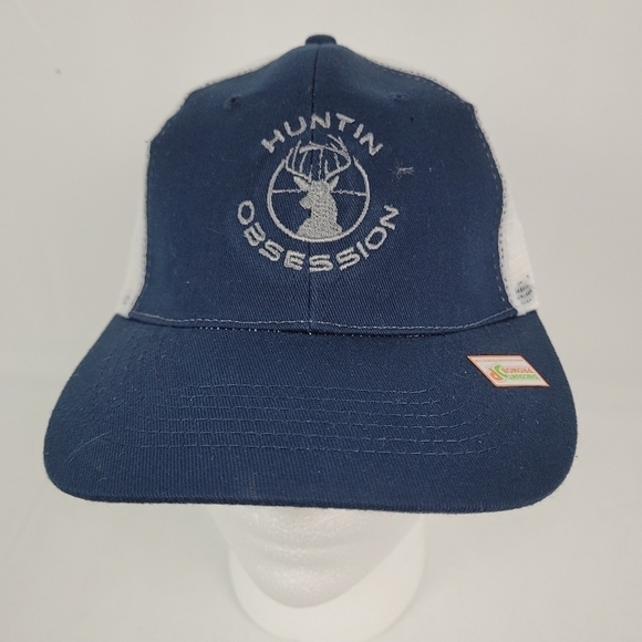NWOT Huntin Obsession Blue and White Snapback Trucker Hat Cap OSFA - Picture 1 of 7
